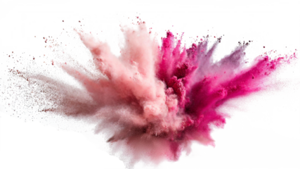 A light pink, pink and light purple explosion smoke of holi paint color powder isolated on transparent or white background