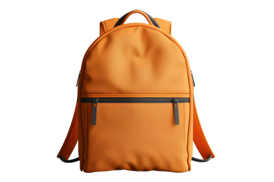 Orange school backpack on isolated background. Back to school concept