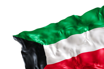 Realistic flag of Kuwait with folds, on transparent background. Footer, corner design element. Cut out. Perfect for patriotic themes or national event promotions. 3D render.