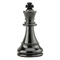 Close-up image of a black king chess piece on a white background, representing leadership, strategy, and intelligence in a game of chess. PNG transparent