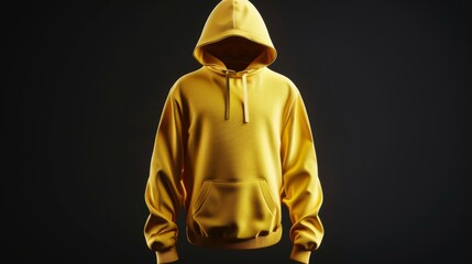 Yellow hoodie on a dark background. Front and back views. Mockup. generative AI