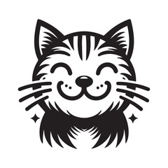 Cat face silhouette vector art illustration with white background