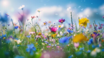 Fototapeta premium Picture of a mesmerizing time lapse of colorful wildflowers blooming in a meadow,