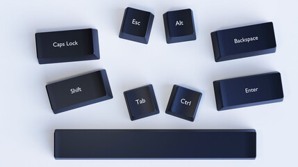 3D Keyboard Keys Esc, Space, Caps Lock, Ctrl, Alt, Shift