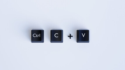 3D Keyboard Keys Ctrl + C + V on White Background
