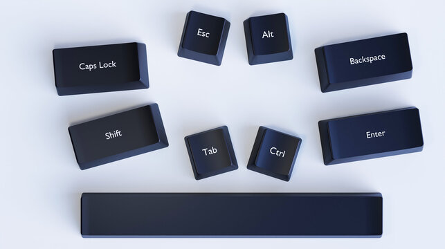 3D Keyboard Keys Esc, Space, Caps Lock, Ctrl, Alt, Shift
