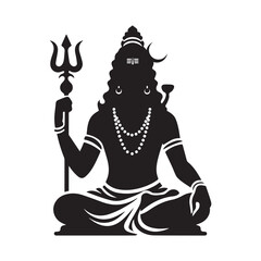 lord shiva with trident trishul Hindu deity Hinduism religion god meditative full figure silhouette black and white spiritual art