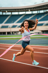 Obraz premium Vertical portrait of an athlete finishing during a competition