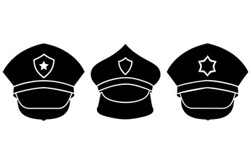 set of different police cap vector silhouette 