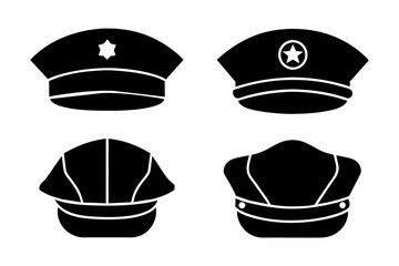 set of different police cap vector silhouette 