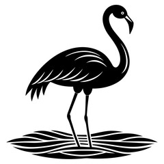 Flamingo on water vector silhouette