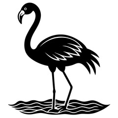 Flamingo on water vector silhouette