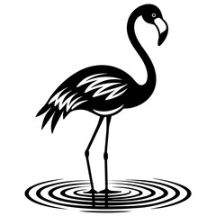 Flamingo on water vector silhouette