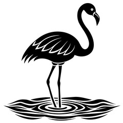 Flamingo on water vector silhouette