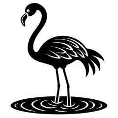 Flamingo on water vector silhouette