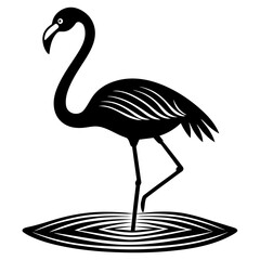 Flamingo on water vector silhouette