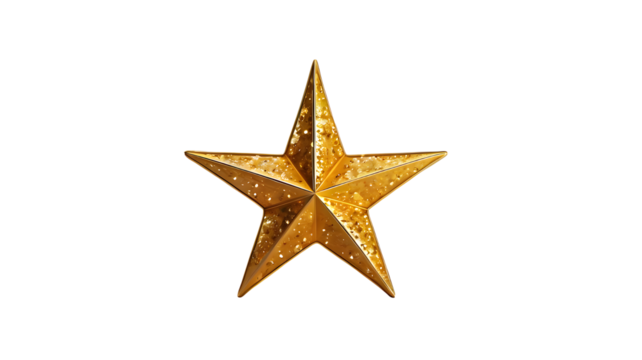 Golden star isolated on transparent background. Luxury holiday decoration - isolated design elements