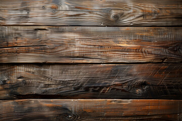 Naklejka premium A wooden surface with a dark brown color. The wood appears to be weathered and has a rustic feel to it. The surface is covered in small holes and has a rough texture