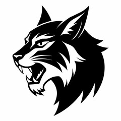 Obraz premium Bobcat angry head side view, vector silhouette, white background 