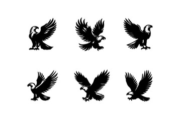 Set of eagle silhouette vector illustration.