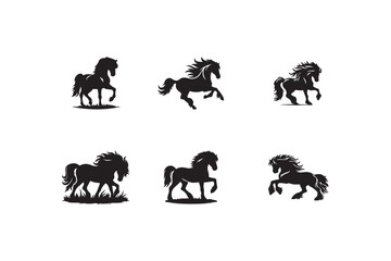 Set of horse silhouette vector illustration.