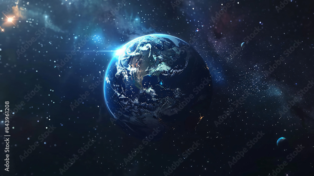Poster stunning image of earth against the backdrop of a starry space and nebulae