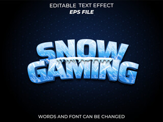 snow gaming text effect, font editable, typography, 3d text for games. vector template