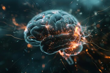 Digital brain modern conceptual glow elegant. Science and hi tech, mechanical technology concept. Neural network