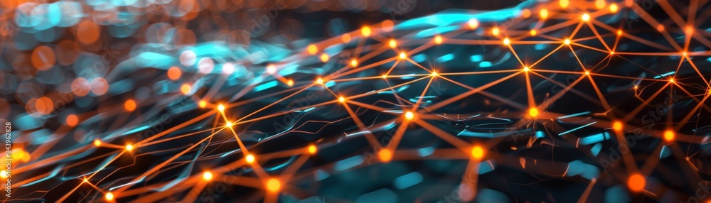 Aufkleber abstract network with glowing nodes on a dark background.