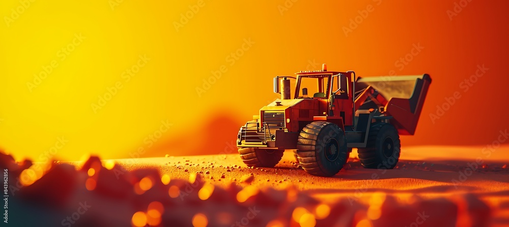 Poster an ultrawide construction website banner displaying loader. empty space for copy or logo