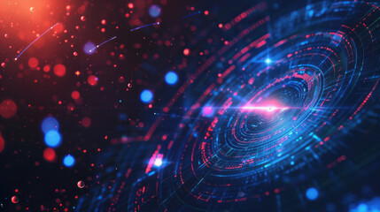 digital illustration of glowing cubes and lines, representing blockchain technology. The vibrant colors and geometric shapes convey a futuristic and high-tech concept