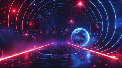 digital illustration of glowing cubes and lines, representing blockchain technology. The vibrant colors and geometric shapes convey a futuristic and high-tech concept