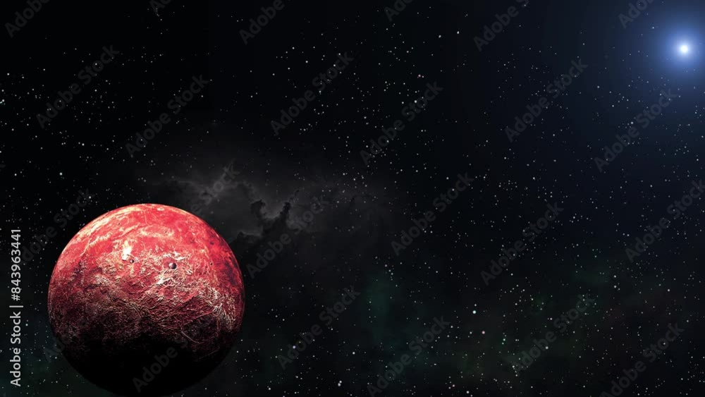 Poster lots of stars and makemake planet rotating,the makemake planet and sun animation with stars closeup 
