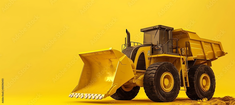 Poster an ultrawide construction website banner displaying loader. empty space for copy or logo