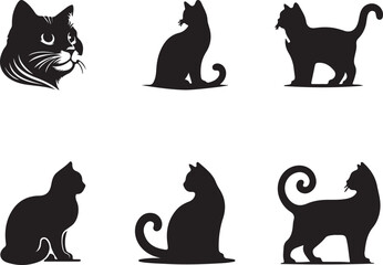 Cat silhouette vector illustration set.