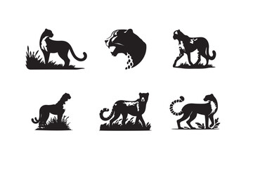 Set of cheetah silhouette vector illustration. 
