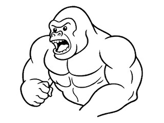 Fototapeta premium A powerful gorilla beating its chest in line art style