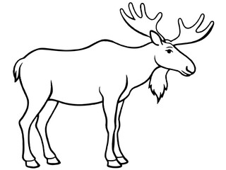 A powerful moose with large antlers in line art style