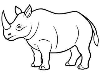 A powerful rhinoceros with a large horn in line art style