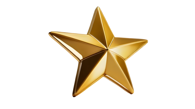 3D golden star isolated on transparent background - Powered by Adobe