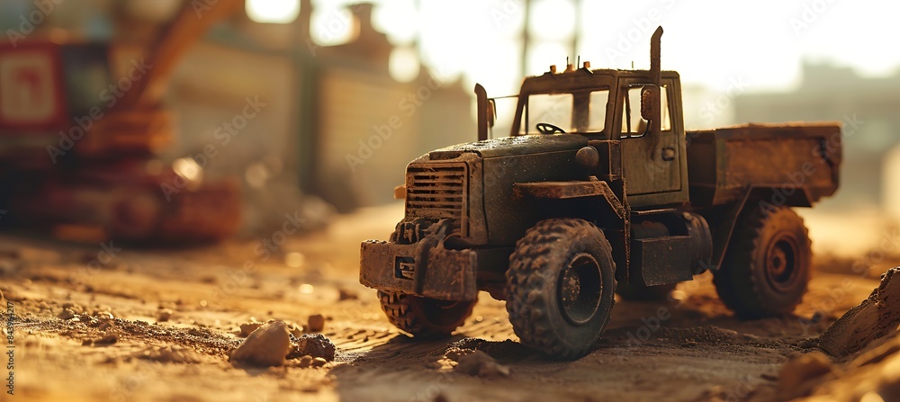 Poster Ultrawide Banner for Construction Website Featuring a Loader with a Dedicated Area for Copy or Branding