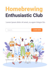 Group of diverse people holding beer glasses enjoying homebrewing hobby colorful leaves background casual gathering community event