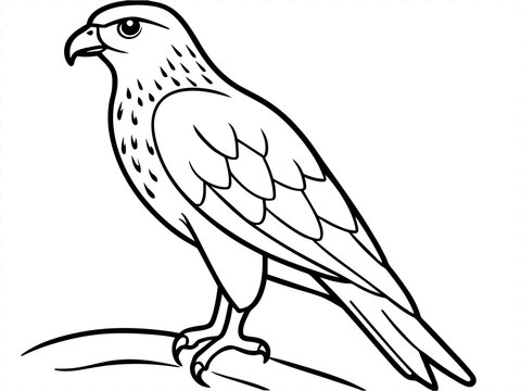 recommend clip art: A majestic hawk perched on a branch in line art style