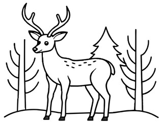 A graceful deer standing in a forest in line art style