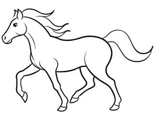 A galloping horse with a flowing mane in line art style