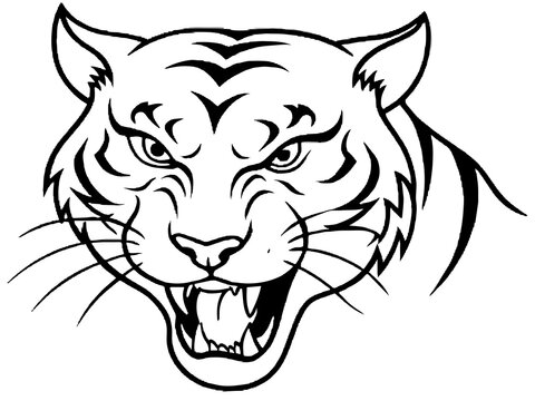 recommend clip art: A fierce tiger with sharp claws in line art style