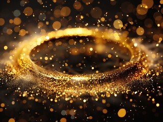A gold circle with a lot of sparkles