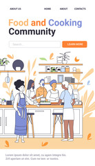 Cooking class with diverse people preparing food in a modern kitchen surrounded by shelves with plants jars and kitchen utensils