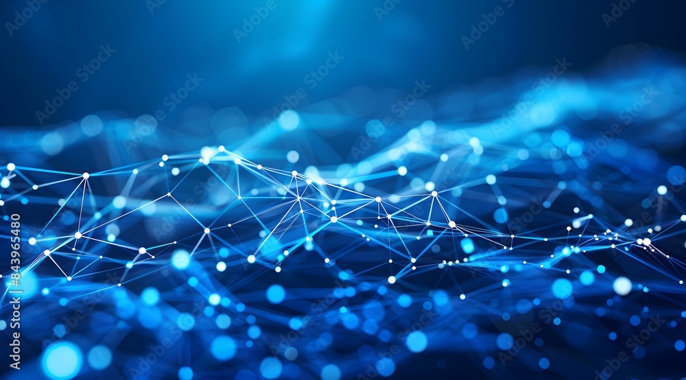 Aufkleber abstract blue background with glowing digital waves and wavy lines on the surface of an abstract fut