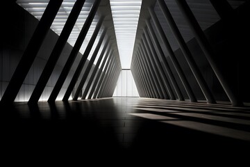 3d render of abstract dark corridor with light and shadow on the wall